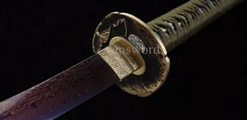 Handforge Japanese Katana Folded Steel Samurai Sword Purple Blade Copper Tsuba.