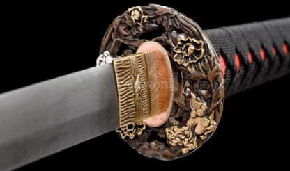 Handmade Folded Steel Real Japanese Samurai Katana Sword With Copper Tsuba NEW.