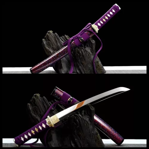 1095 High Carbon Steel Japanese Tanto Mini Samurai Sword Mirror Blade Purple