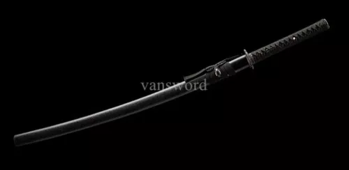 Handmade 1095 High Carbon Steel Katana Japanese Samurai Sword Black Scabbard.