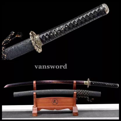 Folded Steel Japanese Katana Sword Real Samurai Full Tang Battle Ready Black