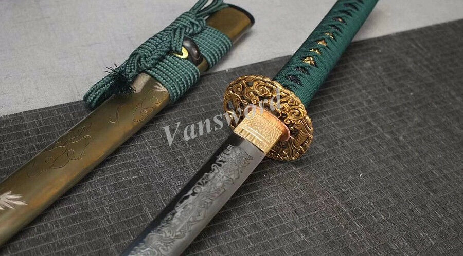 Honsanmai Clay tempered Japanese Samurai Katana Sword Full Tang Hand Carved Saya