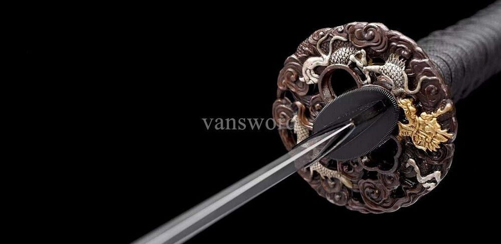 Honsanmai Damascus Steel Japanese Real Katana Samurai Sword With Copper Tsuba.