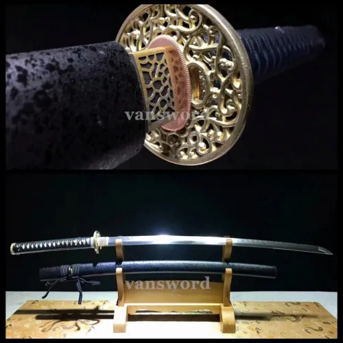 Folded Steel Clay Tempered Katana Japanese Samurai Sword Clay Tempered Sharp.