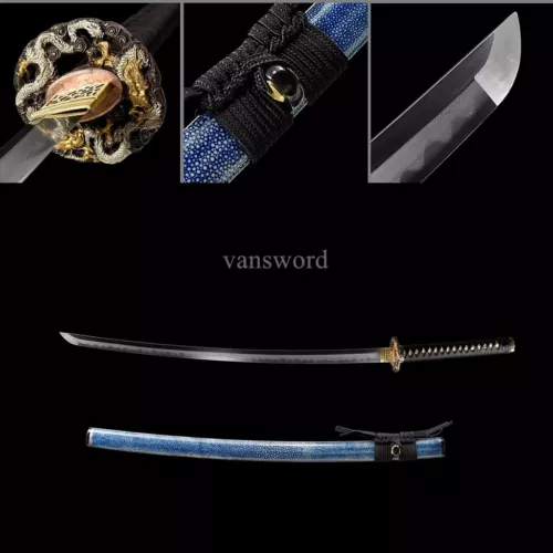 Hand Forged Damascus Folded Steel Japanese Real Katana Samurai Sword Sharp Blue.