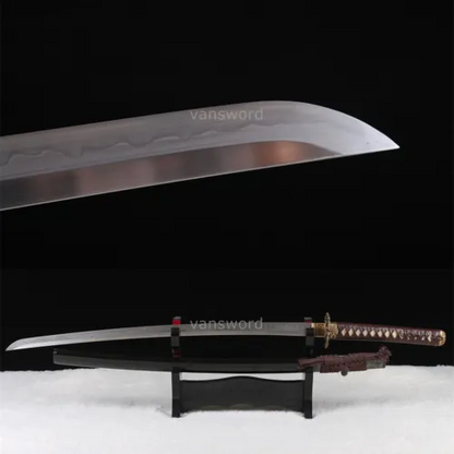 Japanese Katana Samurai Sword T10 Steel Clay Tempered Brass Tsuba Sharp