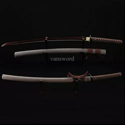 Damascus Folded Steel Handmade Japanese Katana Samurai Sword With Red Blade.