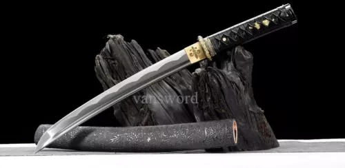 Japanese Tanto Sword 1095 Carbon Steel Handmade Full Tang With Black Scabbard.