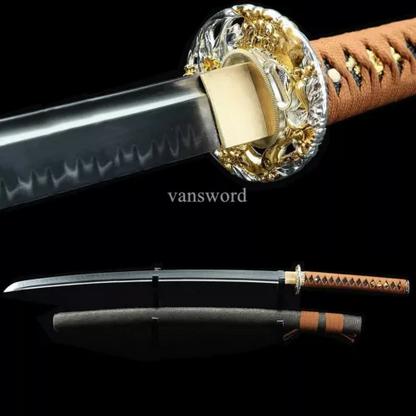 T10 Steel Clay Tempered Real Japanese Katana Samurai Battle With Bronze Scabbard