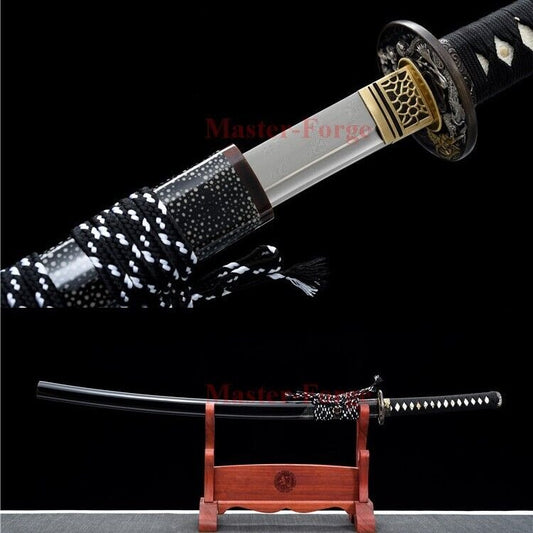 Japanese Real Sword Handmade Damascus Steel Copper Saya With OX Horn Handle