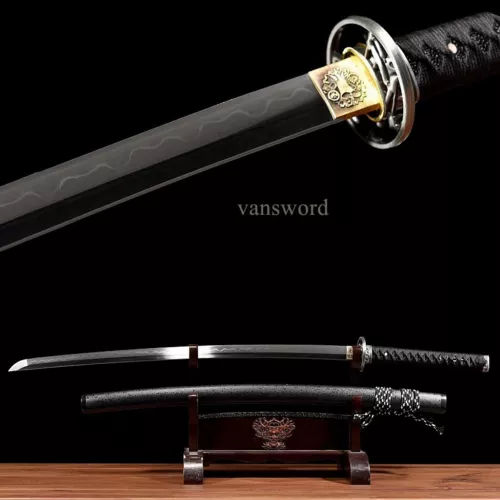 T10 Steel Clay Tempered Real Katana Japanese Samurai Sword Sharp With Black Saya