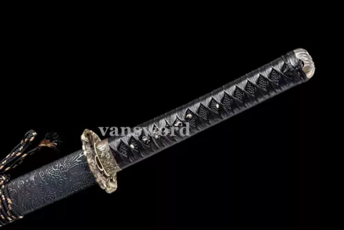 Folded Steel Japanese Katana Sword Real Samurai Full Tang Battle Ready Black