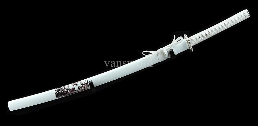 Handmade T10 Clay Tempered Japanese Katana Samurai Sword With White Scabbar.