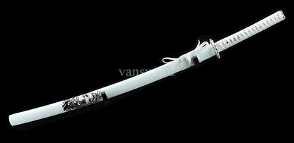 Handmade T10 Clay Tempered Japanese Katana Samurai Sword With White Scabbar.