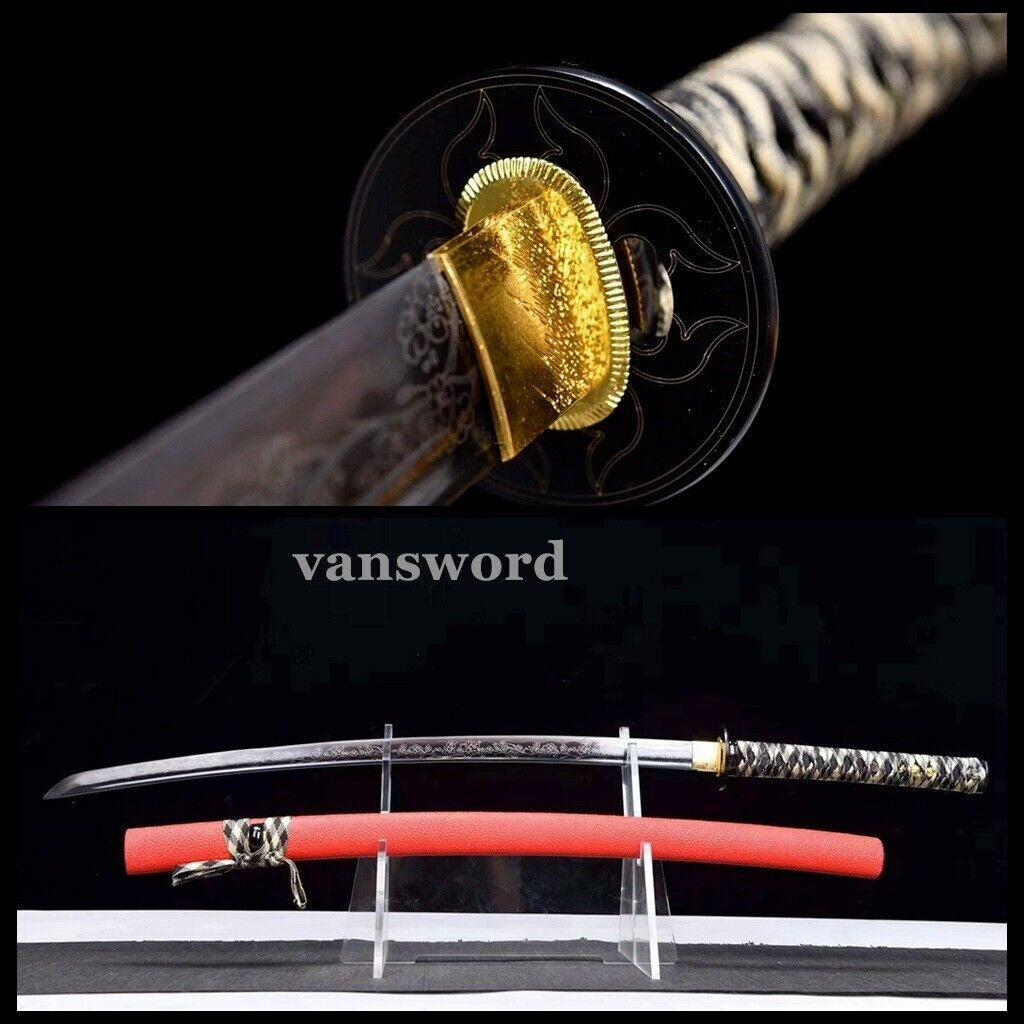 Handmade 9260 Spring Steel Japanese Katana Samurai Sword Real Weapons Red Saya