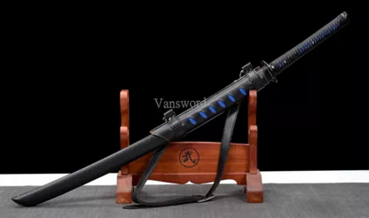 1095 High Carbon Steel Japanese Katana Samurai Sword PU Saya & Blue Blade 60HRC