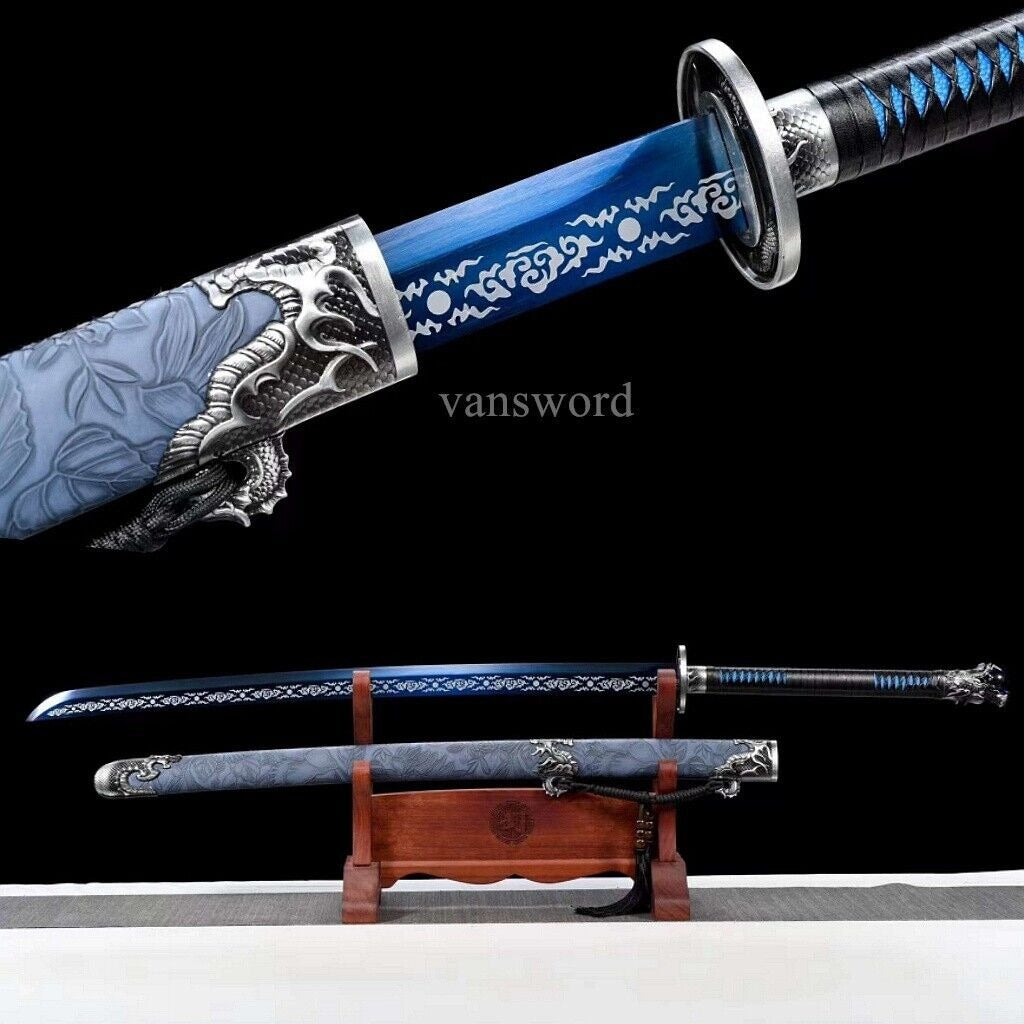 1095 High Carbon Steel Chinese Dao Sword Blue Blade Real Battle Ready Sharp.