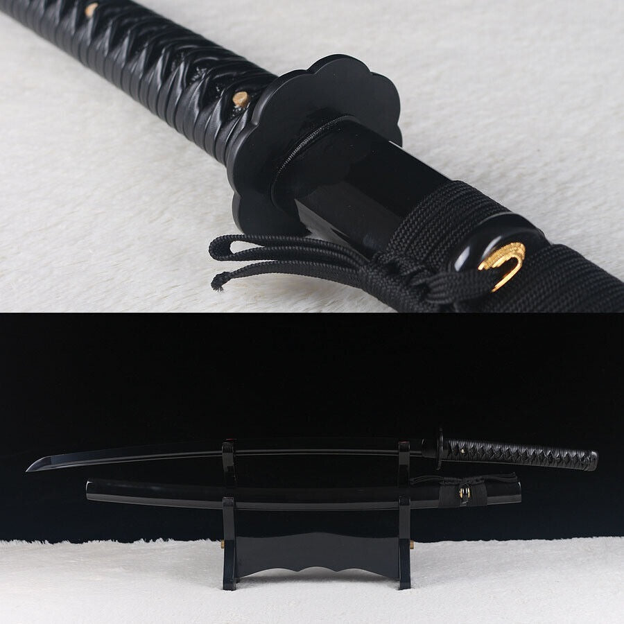 Battle ready black high carbon steel japanese Katana sword full tang sharp blade