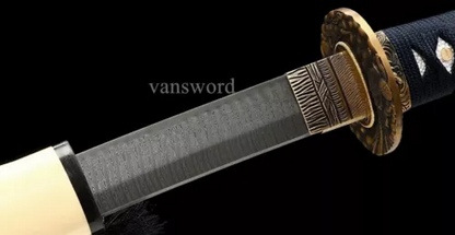 Japanese Katana Hand Forged Damascus Folded Steel Samurai Sword Copper Tsuba.