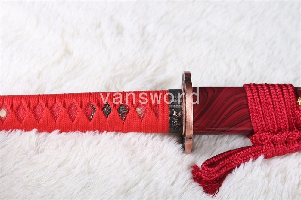 Hand Forged Katana Red Folded Steel Blade Japanese Samurai Real Sword sharp