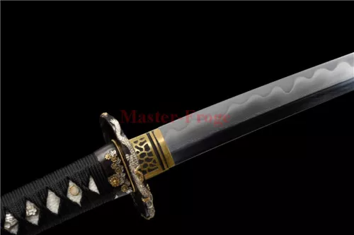 Japanese Katana Samurai Sword Folded Steel Clay Tempered Battle Ready Black Saya