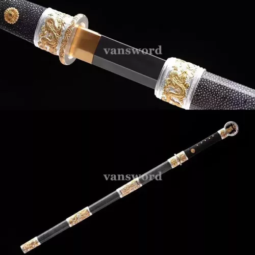 Top Damascus Steel Chinese Jian Sword Hand Engraved Fittings Battle Ready