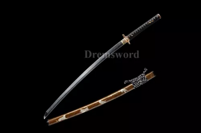 Black Folded Steel Blade Damascus Japanese Samurai Katana Sword Full Tang Sharp