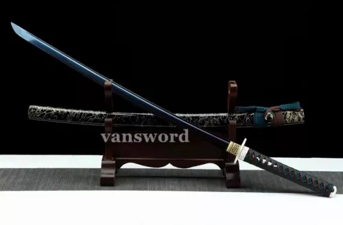 T10 Steel Clay Tempered Katana Japanese Full TangSamurai Sword Sharp Blue Blade