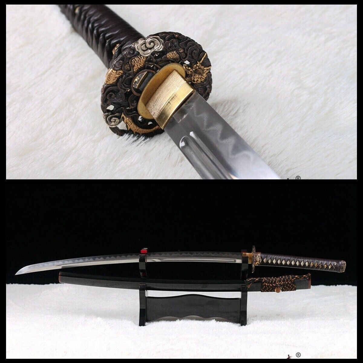 Folded Steel Clay Tempered Japanese Samurai Katana Sword Real Sharp Full Tang.