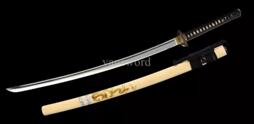 Handmade1095 High Carbon Steel Japanese Katana Samurai Sword With Beige Scabbard