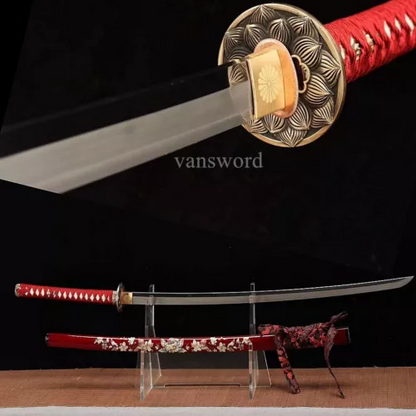 Japanese Samurai Katana Sword T10 Steel Clay Tempered Hand-painted Copper Tsuba.