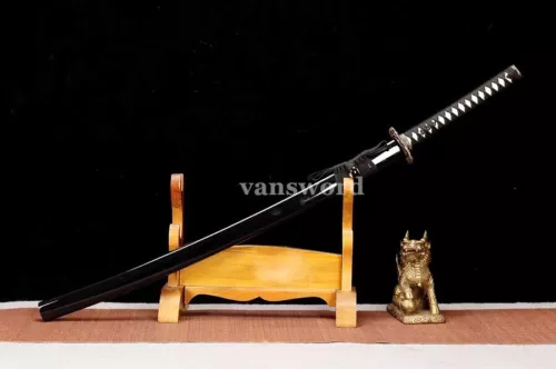 High 1095 Carbon Steel Japanese Katana Black Blade Sword Copper Tusba Sharp