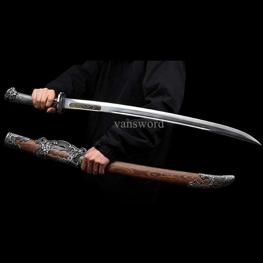 Hand Forged 1095 Carbon Steel Chinese Dao Sharp Brown Scabbard Long Groove.