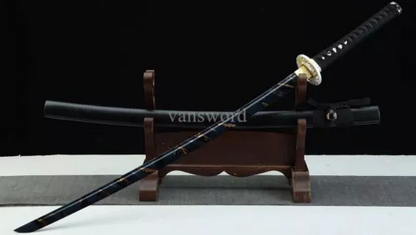 Handmade 1095 High Carbon Steel Real Japanese Katana Samurai With Black Sheath.