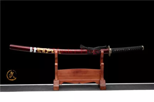 Japanese Real Katana 1095 High Carbon Steel Red Blade Samurai Sword Sharp