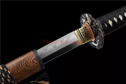 Japanese Katana Folded Steel Clay Tempered Samurai Sword Rosewood Saya Sharp.