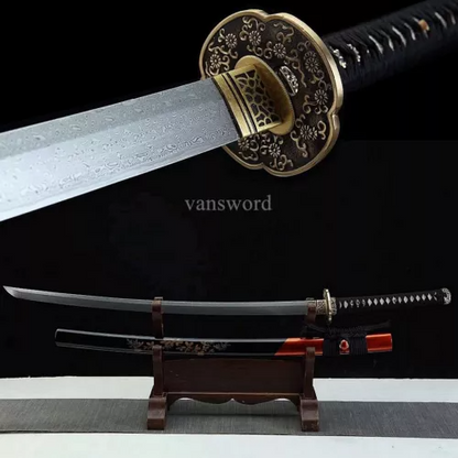 Japanese Katana Honsanmai Damascus Steel Samurai Sword With Hand-painted Saya.