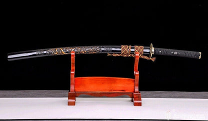 clay tempered differential hardened T10 steel japanese Katana sword Dragon saya.