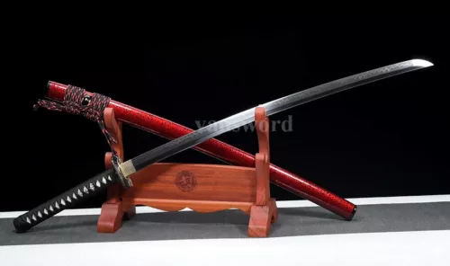 T10 Steel Japanese Katana Clay Tempered Samurai Sword Full Tang Sharp Blade