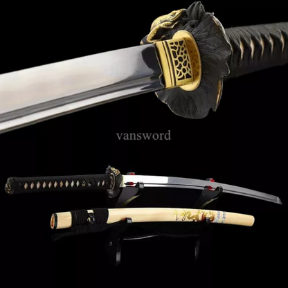 HandmadeJapanese Katana 1095 High Carbon Steel Samurai Sword With Beige Scabbard