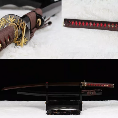 Hand Forge Red Folded Steel Full Tang Blade Japanese Katana Samurai Real Sword.