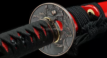 T10 Steel Clay Tempered Real Japanese Katana Samurai Battle Real Hamon Red Saya.