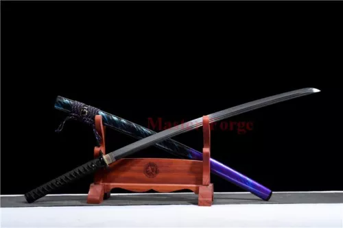 Japanese Samurai Clay Tempered T10 Steel Sword Full Tang Black Blade Sharp