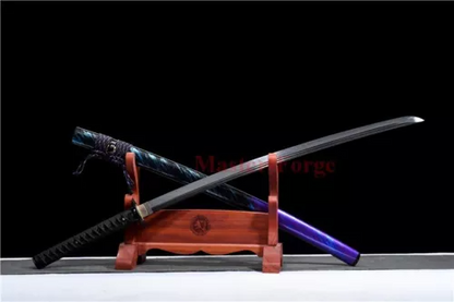 Japanese Samurai Clay Tempered T10 Steel Sword Full Tang Black Blade Sharp