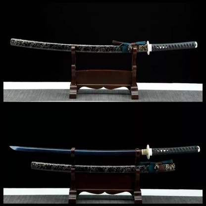 T10 Steel Clay Tempered Katana Japanese Full TangSamurai Sword Sharp Blue Blade