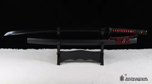 Black Folded Steel Blade Japanese katana Sword Battle Ready Full Tang Sharp