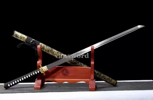 Japanese Ninja T10 Steel Clay Tempered Steel Full Tang Samurai Sword Real Sharp.