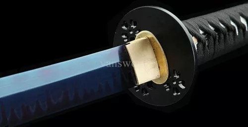 Hand Forged T10 Clay Tempered Japanese Katana Samurai Sword With Blue Blade.