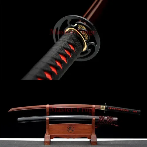 Japanese Katana Sword T10 Steel Clay Tempered Red Blade Real Battle Ready Sharp