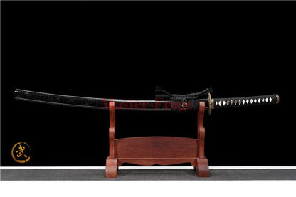 T10 Steel Clay Tempered Katana Japanese Samurai Sword Blue Blade Dragon Tusba